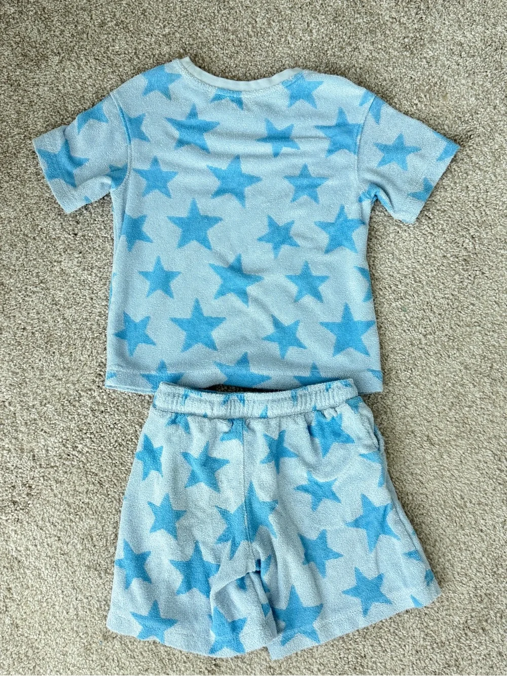 Target Cat & Jack Toddler Terry Cloth Shorts and Tee Set in Blue Stars, size 4T